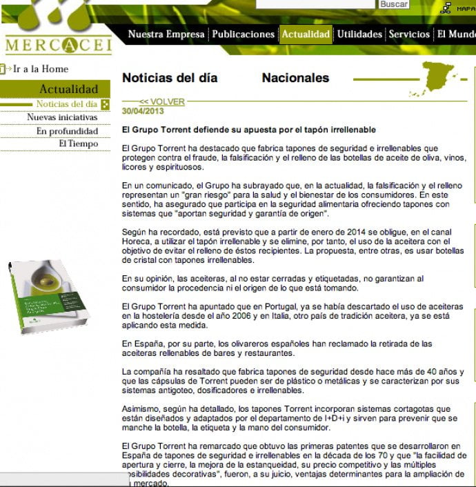 revista Mercacei Magazine: Torrent closures against counterfeiting and illegal to refill| Torrent Closures